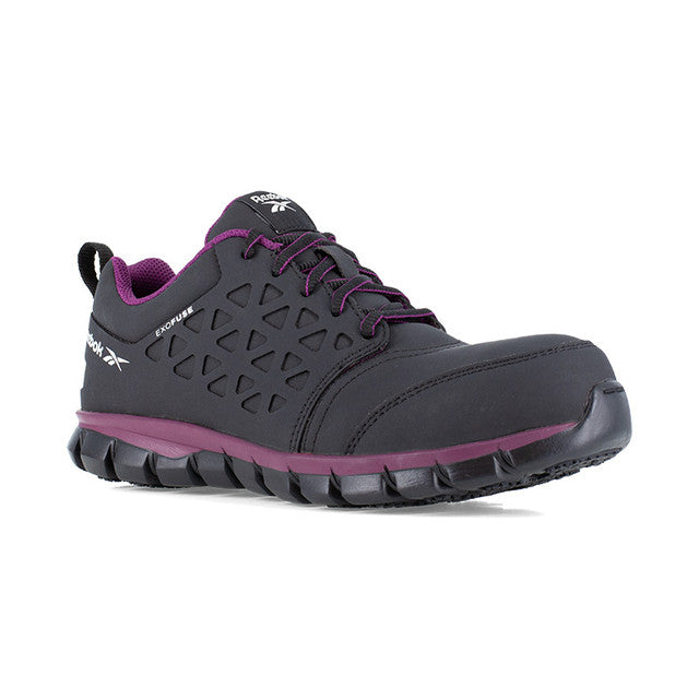 Reebok Women's Sublite Cushion Athletic Work Shoe - Black/Purple RB492 - ShoeShackOnline