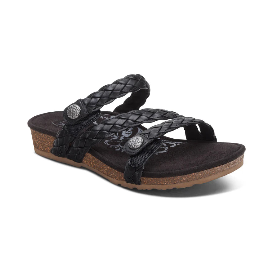 Aetrex Women's Josie Braided Slide Sandal - Black SC220