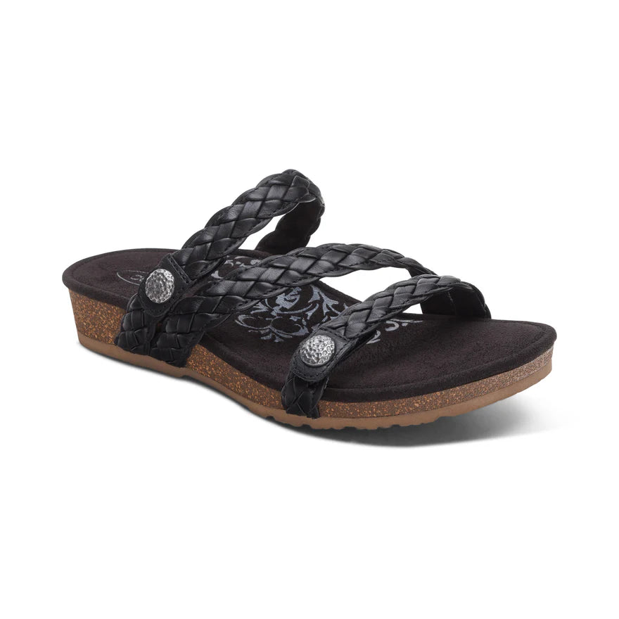 Aetrex Women's Josie Braided Slide Sandal - Black SC220