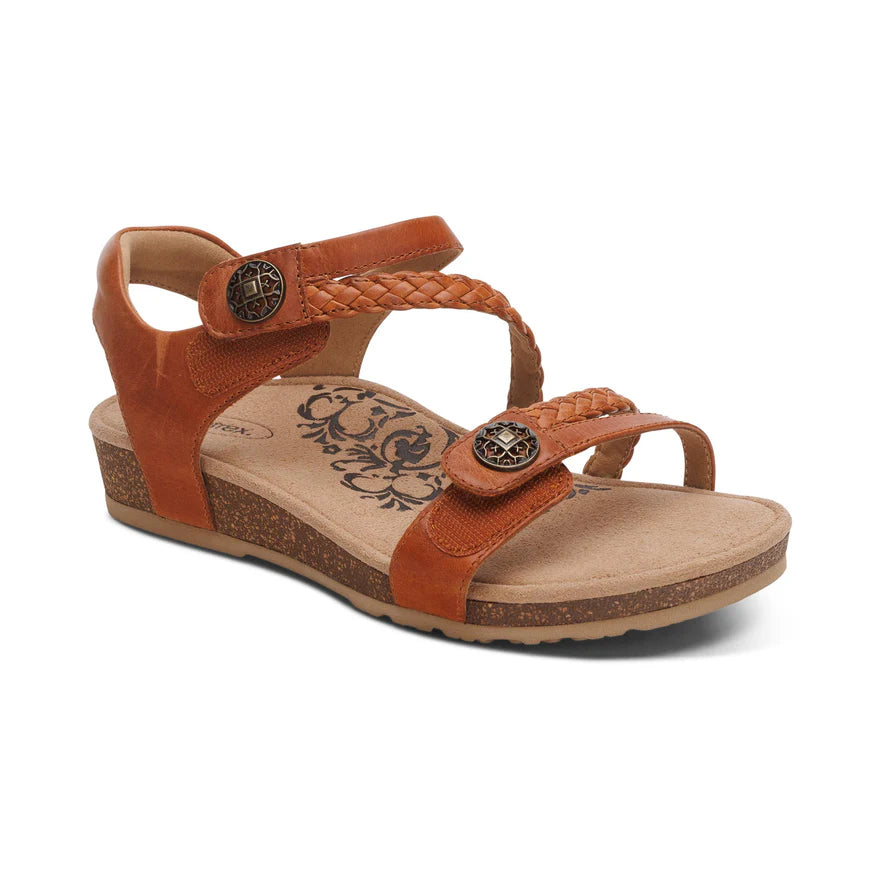 Aetrex Women's Jillian Braided Quarter Strap Sandal - Cognac SC363