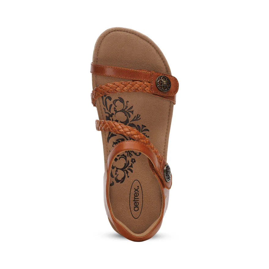 Aetrex Women's Jillian Braided Quarter Strap Sandal - Cognac SC363