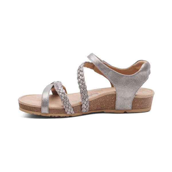 Aetrex Women's Jillian Braided Quarter Strap Sandal - Brushed Silver SC367