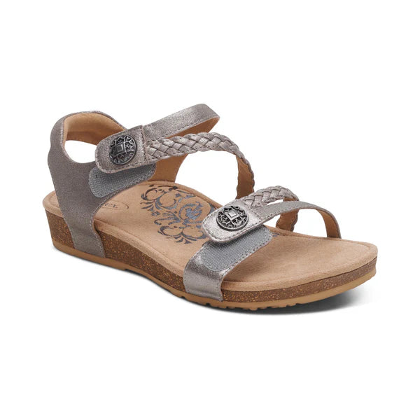 Aetrex Women's Jillian Braided Quarter Strap Sandal - Brushed Silver SC367