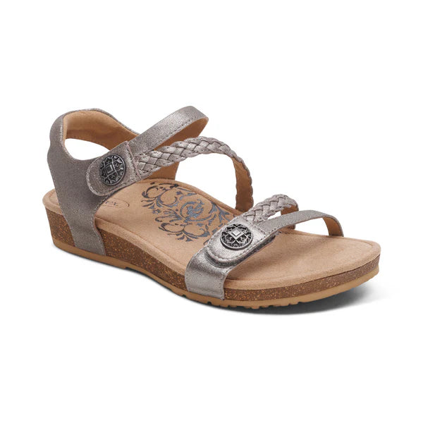 Aetrex Women's Jillian Braided Quarter Strap Sandal - Brushed Silver SC367