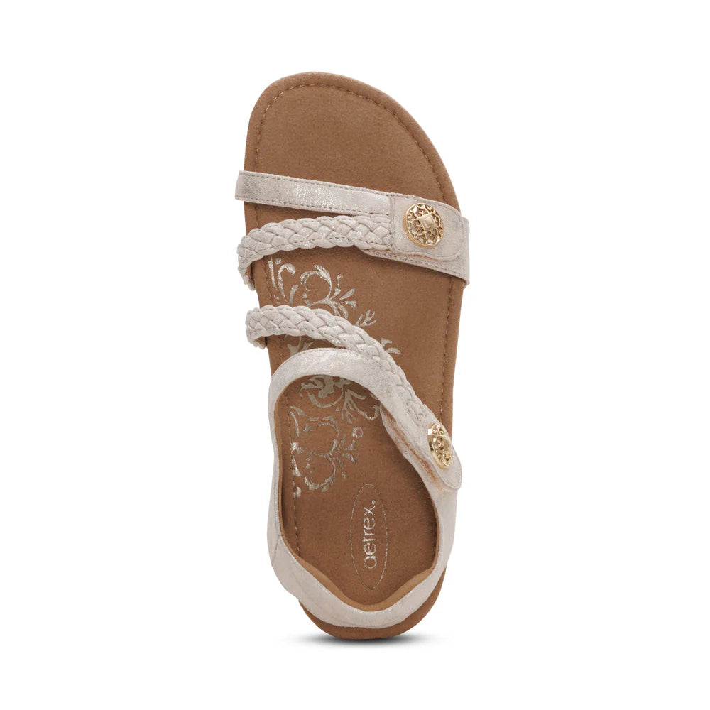 Aetrex Women's Jillian Braided Quarter Strap Sandal - Champagne SC440