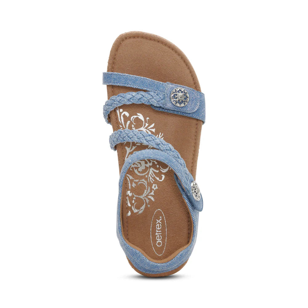 Aetrex Women's Jillian Braided Quarter Strap Sandal - Denim SC493