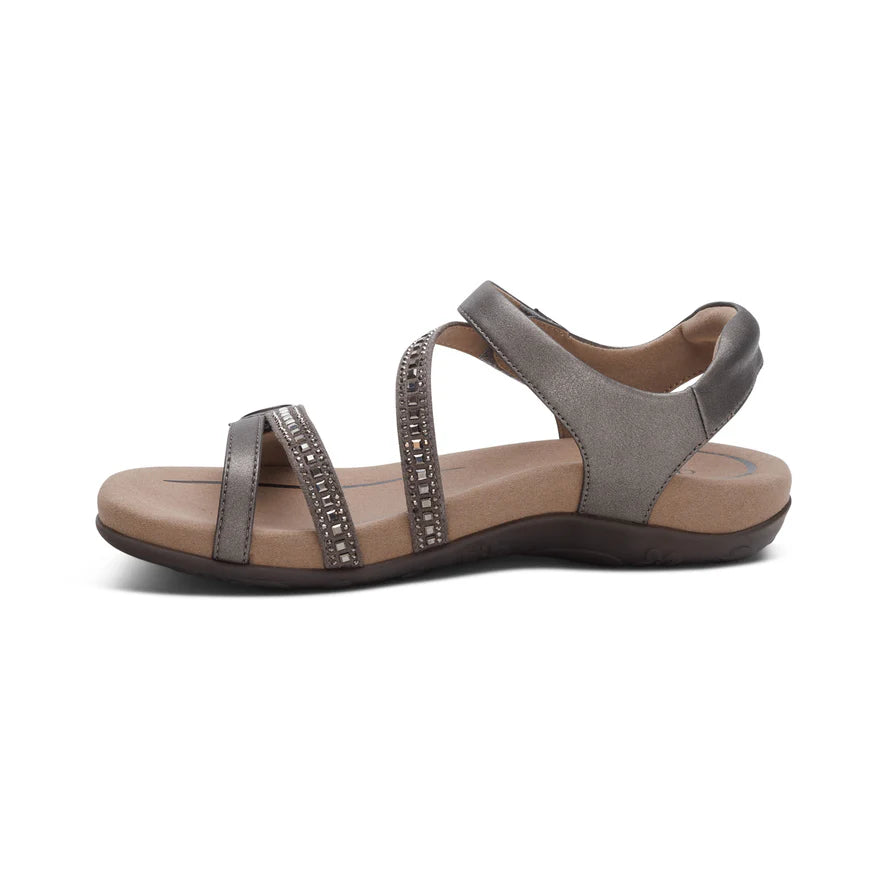 Aetrex Women's Jess Adjustable Quarter Strap Sandal - Pewter Sparkle SE206