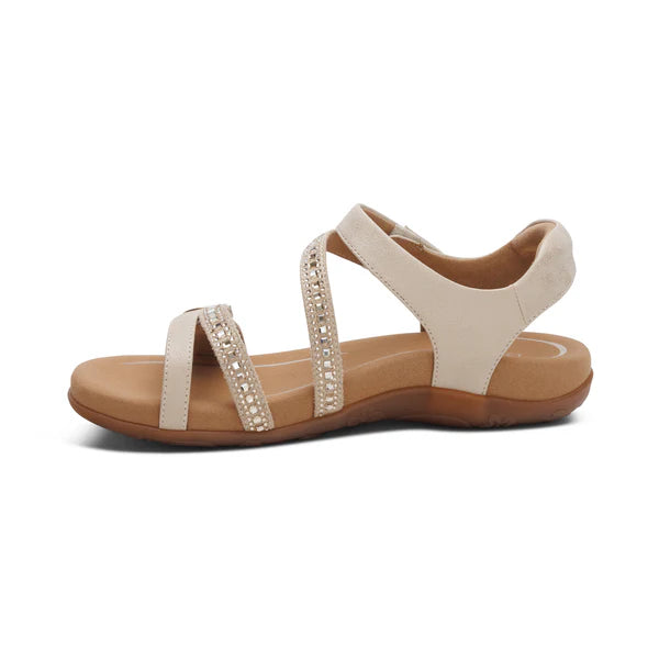 Aetrex Women's Jess Adjustable Quarter Strap Sandal - Champagne Sparkle SE208