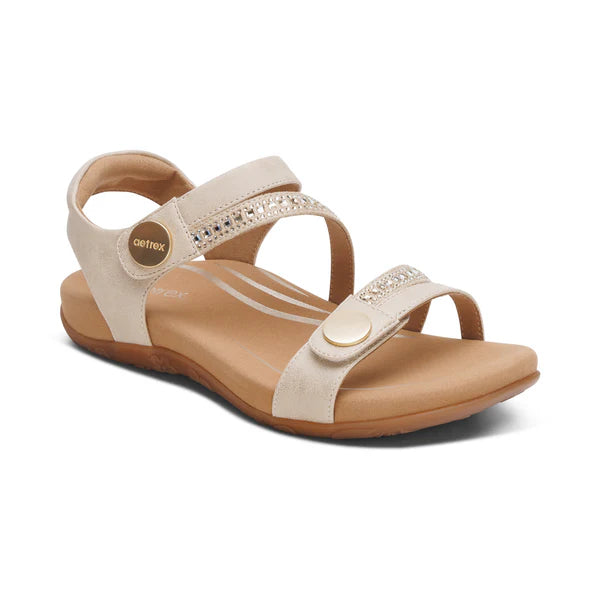 Aetrex Women's Jess Adjustable Quarter Strap Sandal - Champagne Sparkle SE208