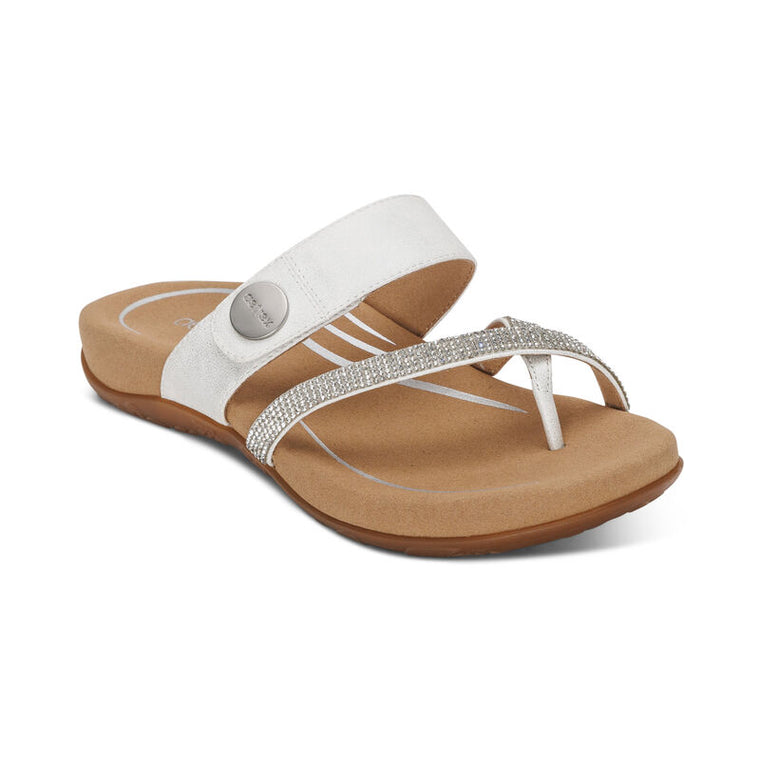 Aetrex Women's Izzy Adjustable Slide Sandal - White Sparkle SE231