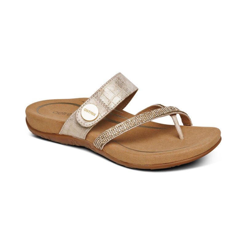 Aetrex Women's Izzy Adjustable Slide Sandal - Gold Sparkle SE232