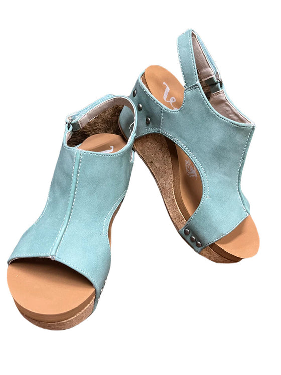 Very G Women's Liberty Peep Toe Wedge Sandal - Turquoise VGWS0042