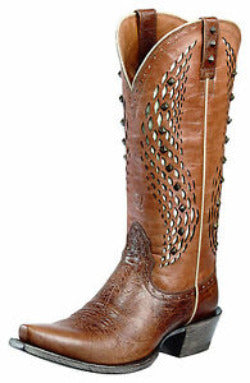 Ariat Women's Eldorado Studded Inlay Snip Toe Western Boot - Brown 10010233 - ShoeShackOnline
