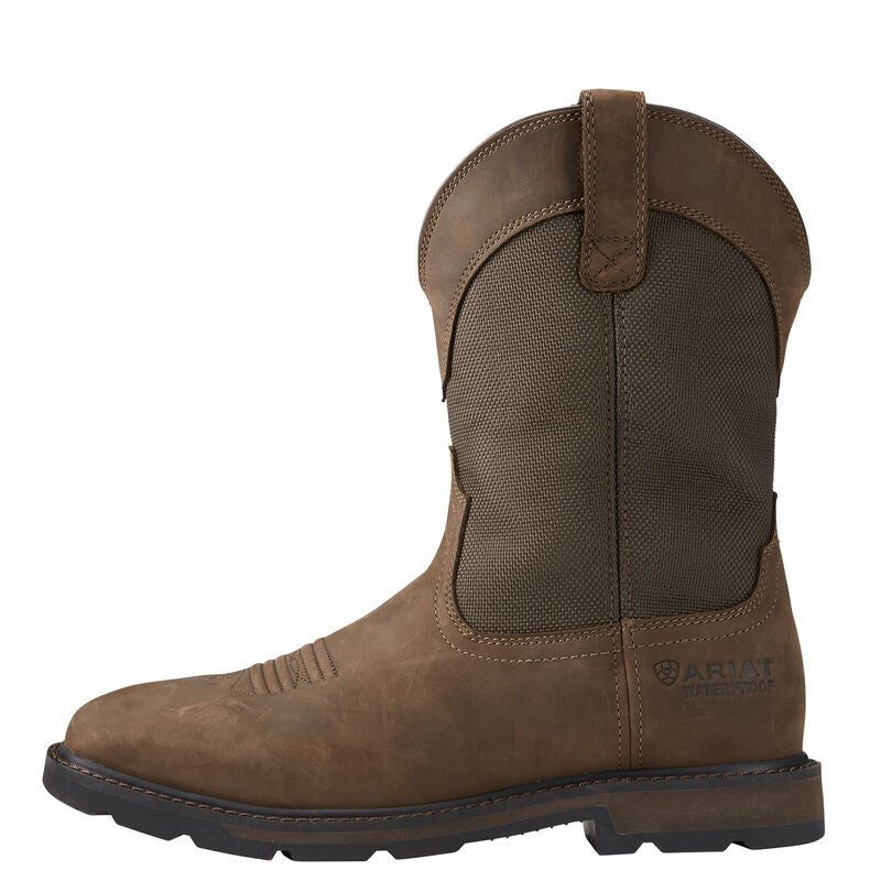 Ariat Men's 10" Groundbreaker Wide Square Toe Waterproof Steel Toe Work Boot - Palm Brown 10015196