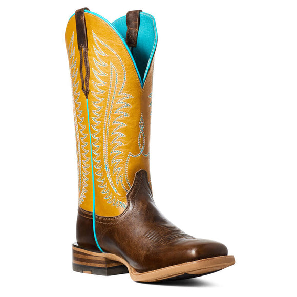 Ariat Women's Belmont Square Toe Western Boot - Tumbled Brown/Mustard 10035779