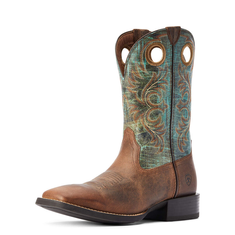 Ariat Men's 11" Sport Rodeo Square Toe Western Boot - Brown/Turquoise 10042403