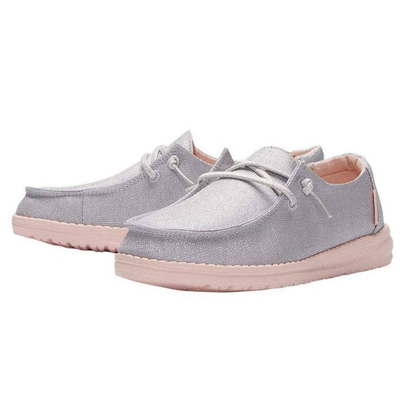 Hey Dude Youth Wendy Canvas Slip On Shoe - Sparkling Silver Peach 130123920