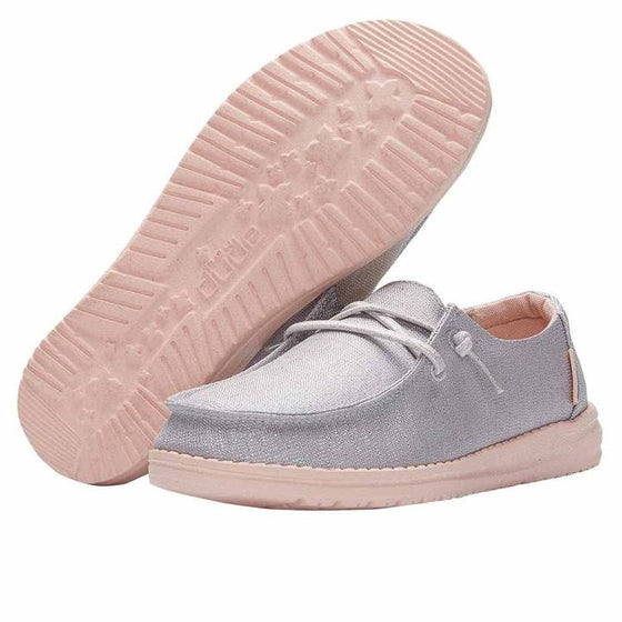 Hey Dude Youth Wendy Canvas Slip On Shoe - Sparkling Silver Peach 130123920