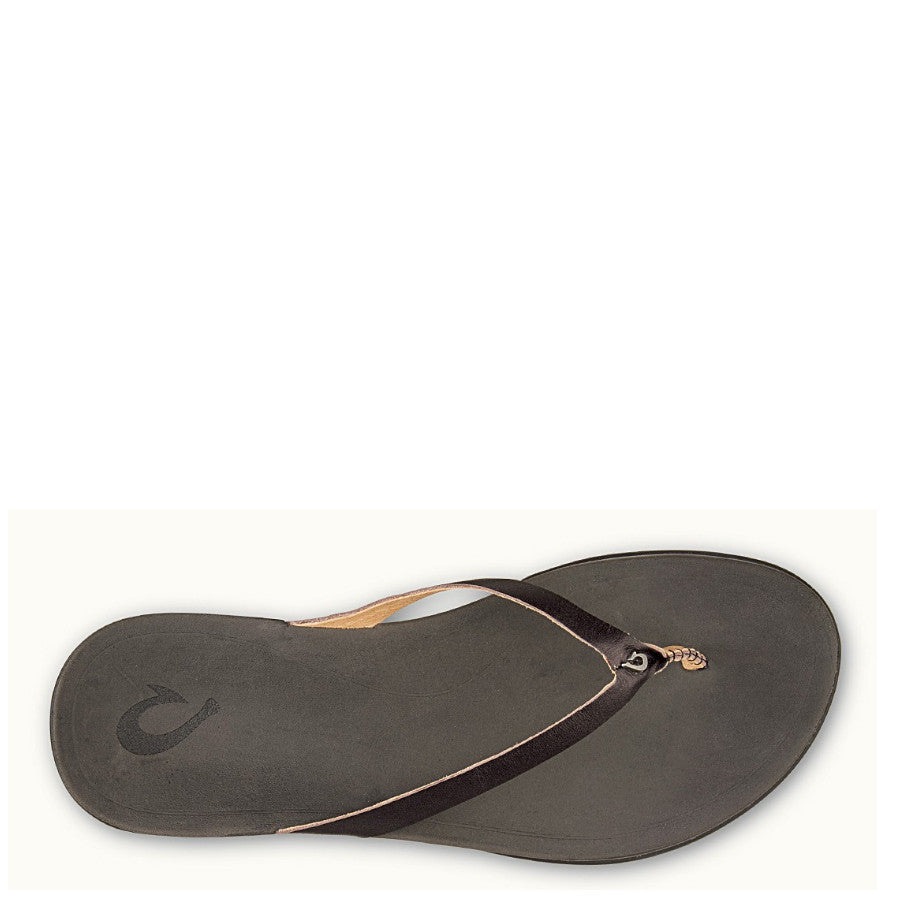 Olukai Women's Ho'Opio Leather Sandal - Onyx/Black 20290-OX40 - ShoeShackOnline
