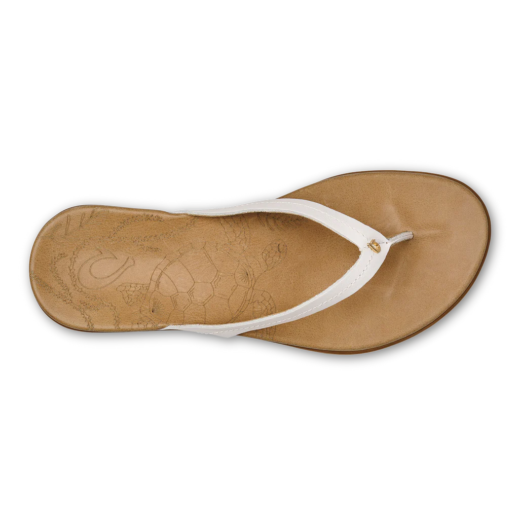 Olukai Women's Honu Leather Sandal  - Bright White/Golden Sand 20436-WBGS