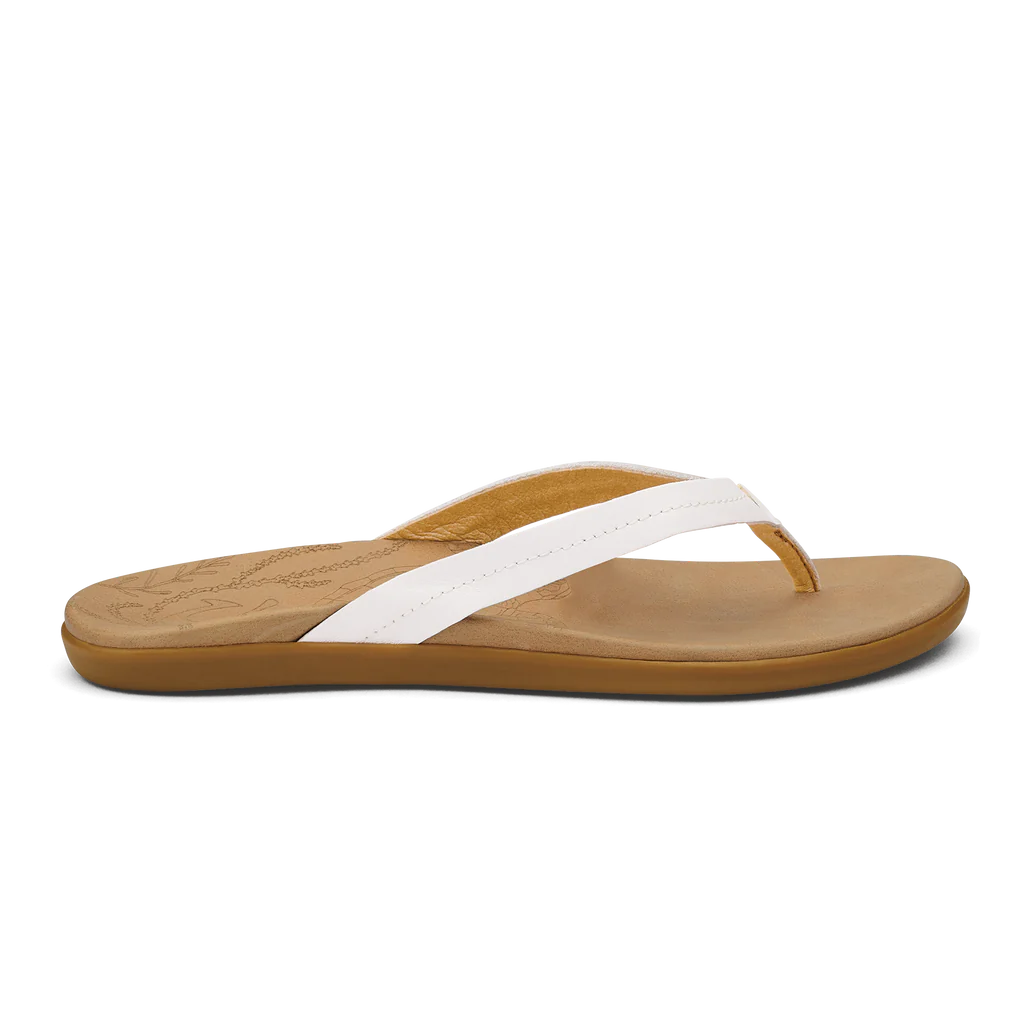 Olukai Women's Honu Leather Sandal  - Bright White/Golden Sand 20436-WBGS