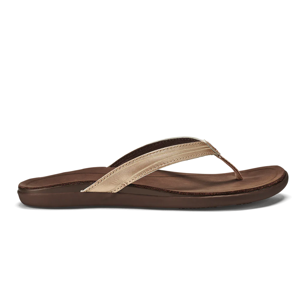 Olukai Womens 'Aukai Leather Flip Flop- Tan Leather