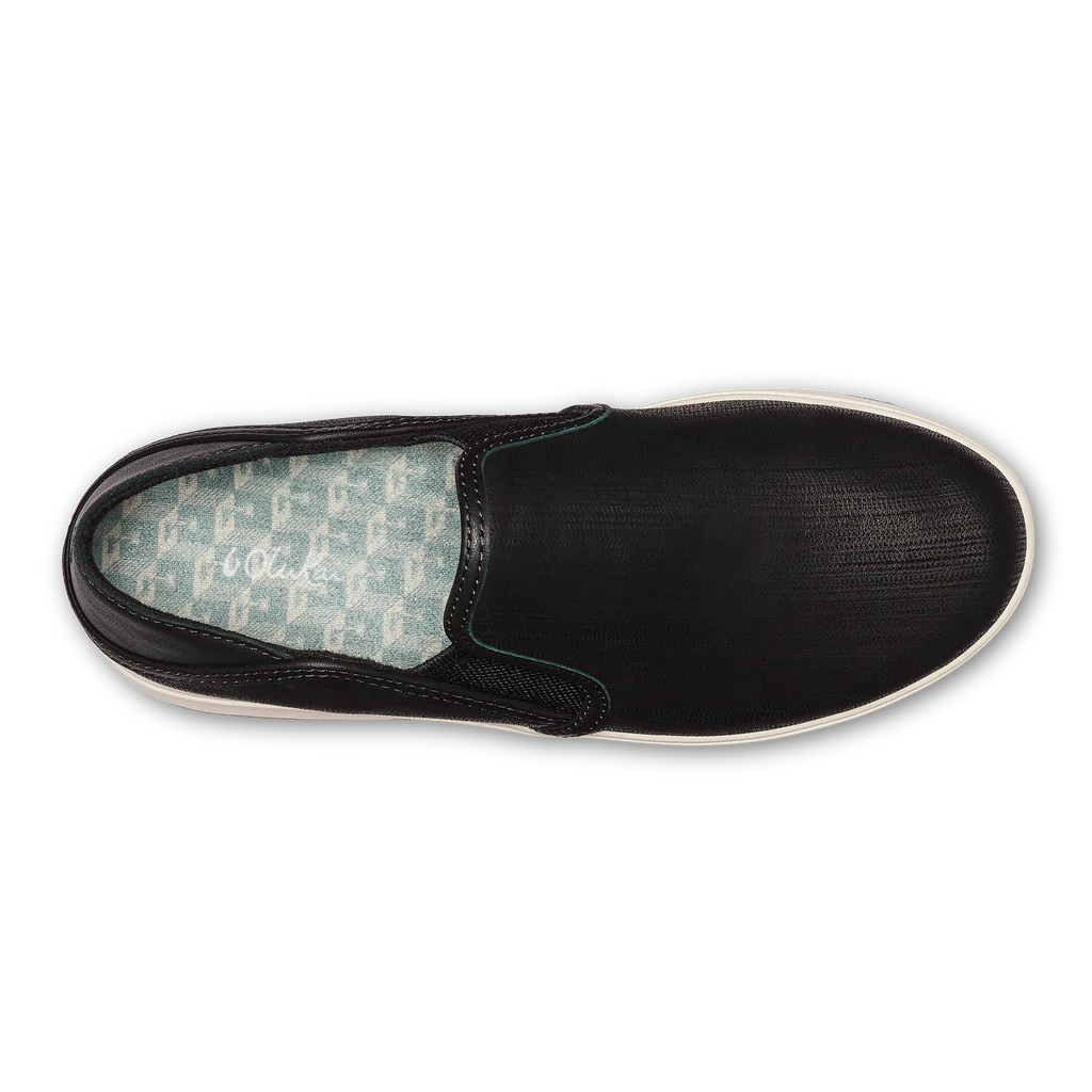 Olukai Women's Ki'ihele 'Ili Leather Slip On Shoe - Black/Black 20471-4040