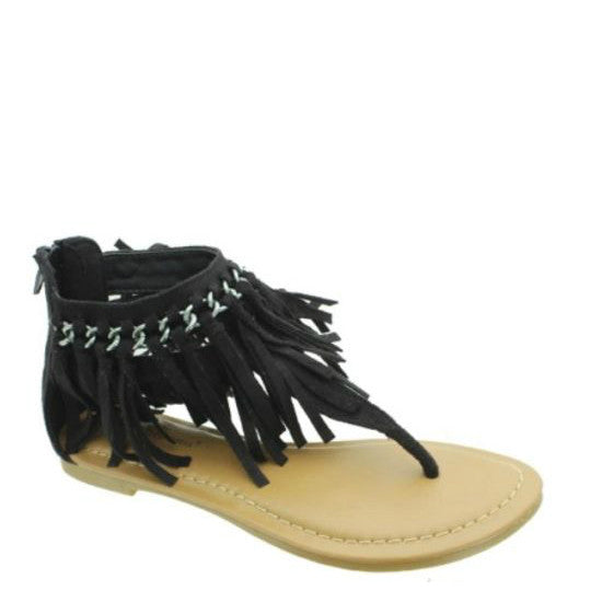 Pierre Dumas Girl's Xiomara-1 Fringe Thong Sandal - Black 41510-401 - ShoeShackOnline