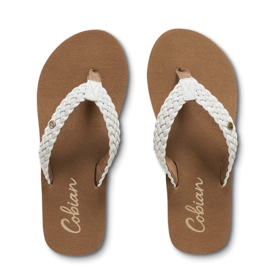 Cobian Women s Braided Bounce Flip Flops White BRB10 100 ShoeShackOnline