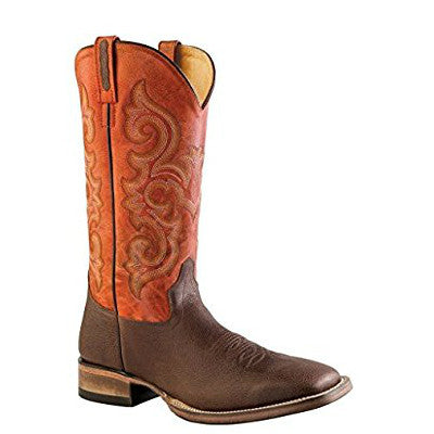 Old West Men's Broad Square Toe Western Boots - Brown/Orange BSM1856 - ShoeShackOnline