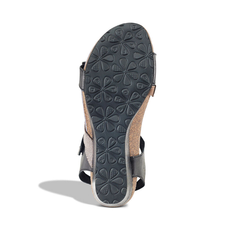 Aetrex Women's Brynn Quarter Strap Wedge Sandal - Black EW110W - ShoeShackOnline