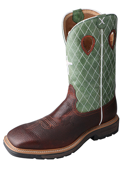 Twisted X Men's 12" Cowboy Lite Steel Toe Work Western Boot - Cognac/Lime MLCS002 - ShoeShackOnline