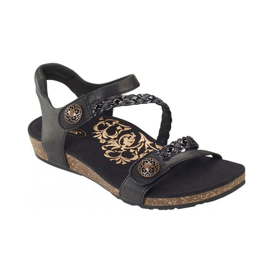Aetrex Women's Jillian Braided Quarter Strap Sandal - Black SC450W - ShoeShackOnline