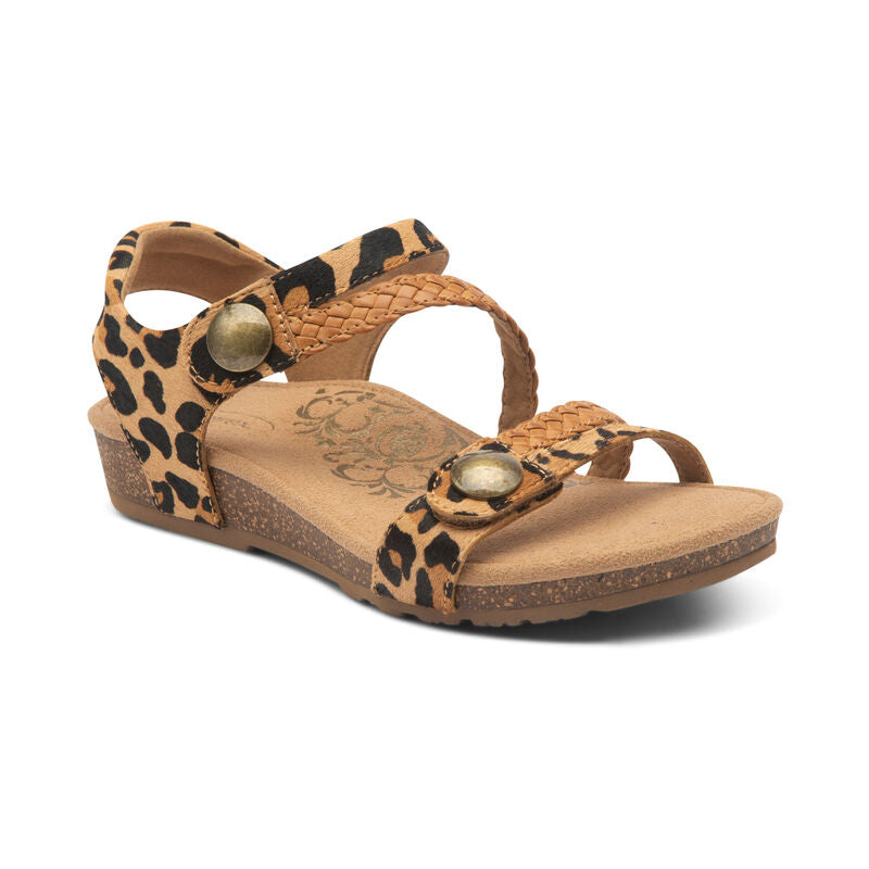 Aetrex Women's Jillian Braided Quarter Strap Sandal - Leopard SC498