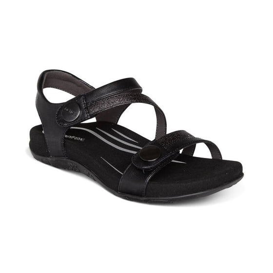 Aetrex Women's Jess Adjustable Quarter Strap Sandal - Black SE210W - ShoeShackOnline