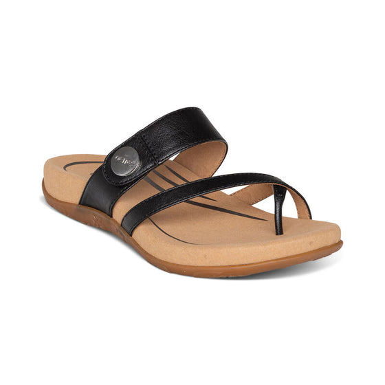 Aetrex Women's Izzy Adjustable Slide Sandal - Black SE220