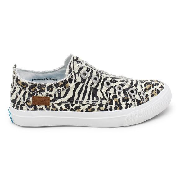 Blowfish Women's Play Slip On Sneaker - Creme City Kitty Canvas/Zebra ZS-0061-CCKZ